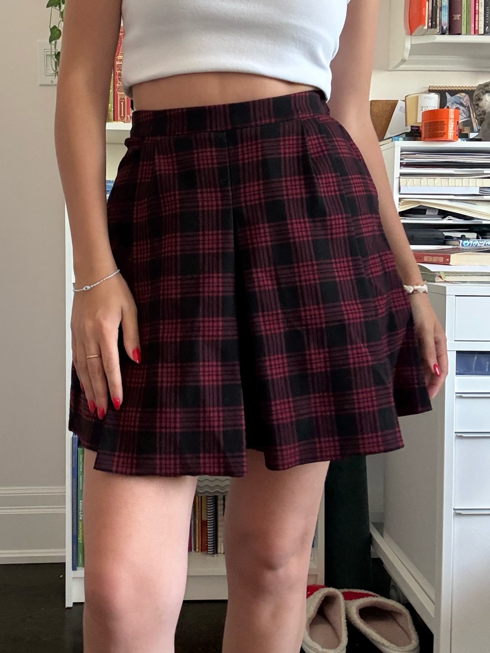 H&M Black and Red Plaid Skater Mini Skirt
